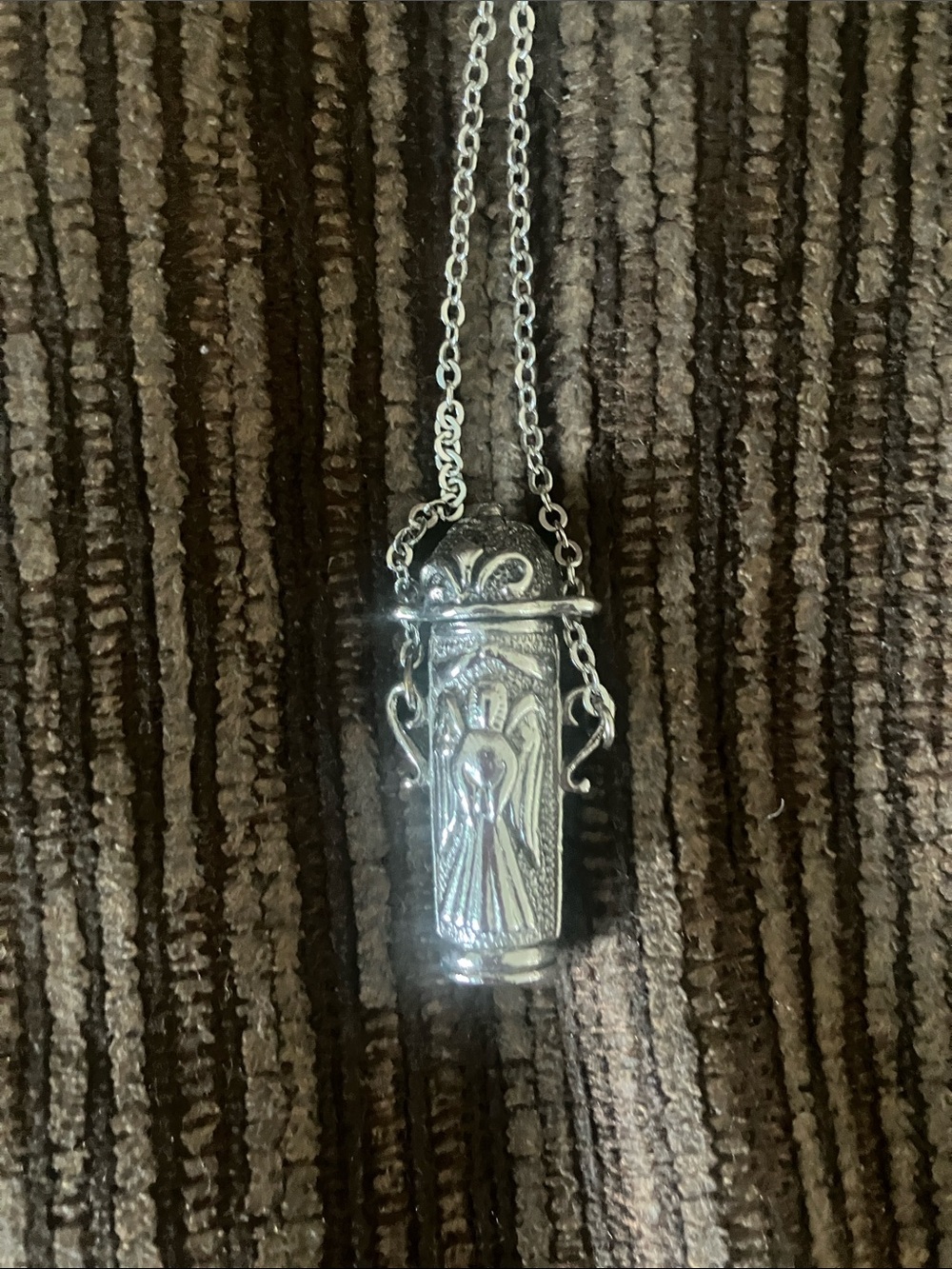 Sterling Silver Angel Cylinder Pendant Necklace - Silver